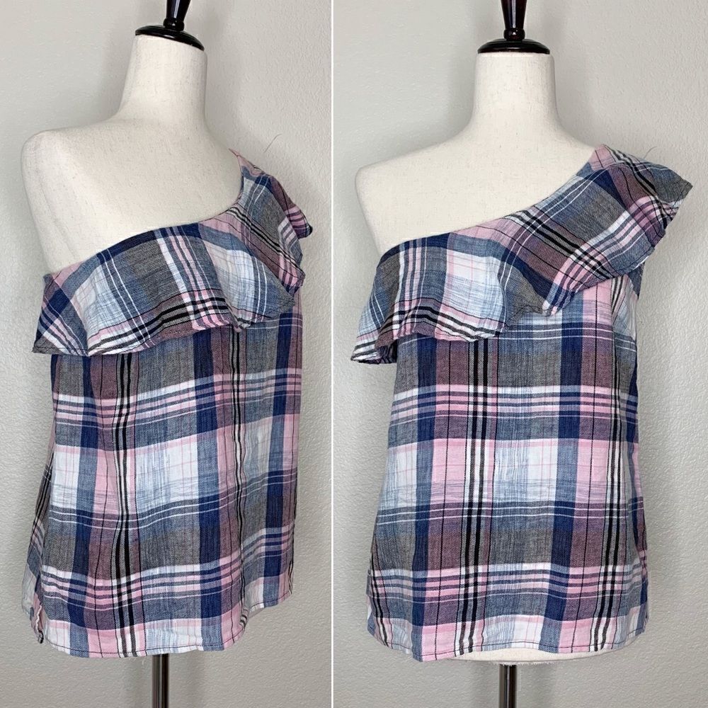 NWOT Anthropologie Cloth & Stone Linen Cotton Blend One Shoulder Top, Sz Medium
